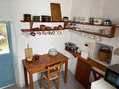 The kitchen of Carolina's Amorgos house in Langatha